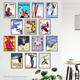Artery8 Vintage Austria Italy France Norway Ski Adverts Wall Art Print 30 x 41cm 14 Pack - Size: 40.5 x 30.5 x 0.3cm - Multi - Wilko - thumbnail 4