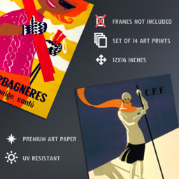 Artery8 Vintage Austria Italy France Norway Ski Adverts Wall Art Print 30 x 41cm 14 Pack - Size: 40.5 x 30.5 x 0.3cm - Multi - Wilko - thumbnail 5