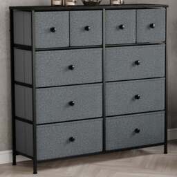 Vida Designs Chorley 10 Drawer Grey and Black Fabric Chest of Drawer - Wilko - thumbnail 1