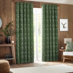 furn. Winter Woods Emerald Animal Chenille Eyelet Curtains 229 x 183cm - Size: W 229 x D 183cm - Green - Wilko