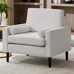Living and Home Beige Linen Mid-Century Armchair with Armrest Pillows - Size: 81 x 83 x 73cm - Wilko