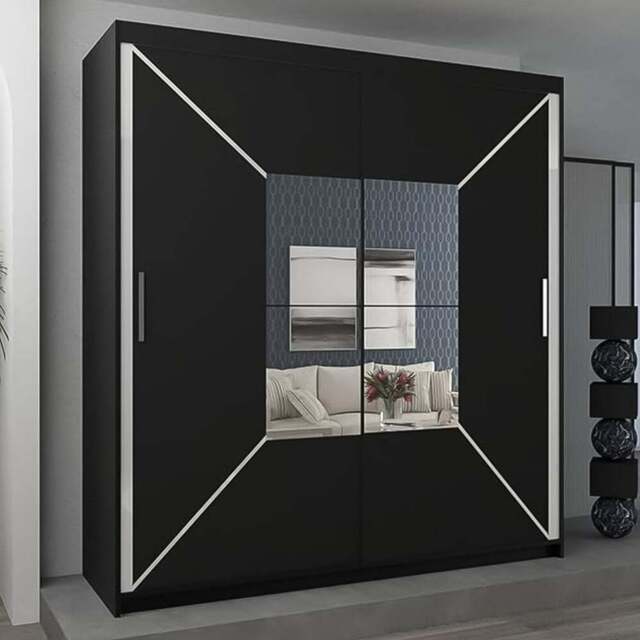 Sliding Wardrobes 4U Nicole 2 Door Black Mirrored Wardrobe 203cm - Wilko - image 1