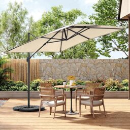 Living and Home Beige Square Rotatable Crank Cantilever Parasol with Fan-Shaped Base 3m - Size: 250 x 300 x 300cm - Wilko - thumbnail 4