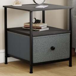 Vida Designs Chorley Single Drawer Single Shelf Grey and Black Fabric Bedside Table - Wilko