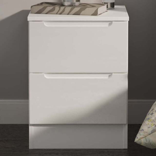 Crowndale Milan 2 Drawer White Gloss Compact Bedside Cabinet Ready Assembled - White Gloss & White - Wilko - image 1