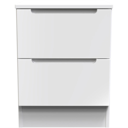 Crowndale Milan 2 Drawer White Gloss Compact Bedside Cabinet Ready Assembled - White Gloss & White - Wilko - thumbnail 3
