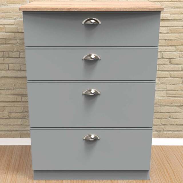 Crowndale Victoria 4 Drawer Dusk Grey and Oak Chest of Drawers - Wilko - image 1