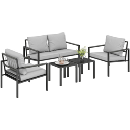 Outsunny 4 Seater Light Grey Metal Garden Lounge Set with Cushion - Wilko - thumbnail 3