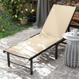 Outsunny Khaki 5 Level Adjustable Sun Lounger - Size: 34 x 60 x 186cm - Cream - Wilko - thumbnail 1
