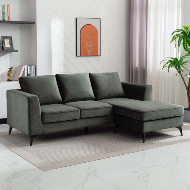 Brooklyn 3 Seater Moss Green L Shape Reversible Chaise Sofa - Wilko - image 1