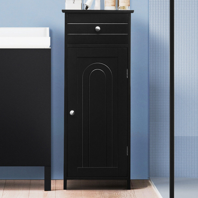 Costway Single Door Single Drawer Black Storage Cabinet - Size: 96 x 38 x 12cm - Wilko - image 1