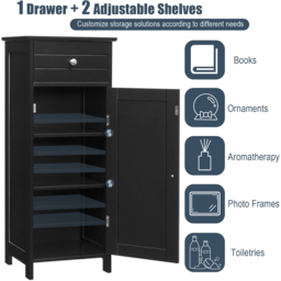 Costway Single Door Single Drawer Black Storage Cabinet - Size: 96 x 38 x 12cm - Wilko - thumbnail 7