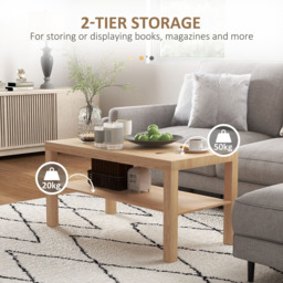 HOMCOM 2 Shelf Natural Rectangular Coffee Table - Size: 44.5 cm x 45.0 cm x 90.0 cmcm - Brown - Wilko - thumbnail 6