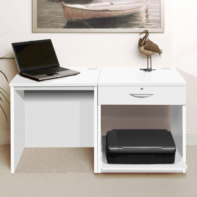 R White Cabinets 3 Drawer White Set-01 Desk with Printer Shelf - Size: 72.8 x 120 x 54cm - Wilko - image 1