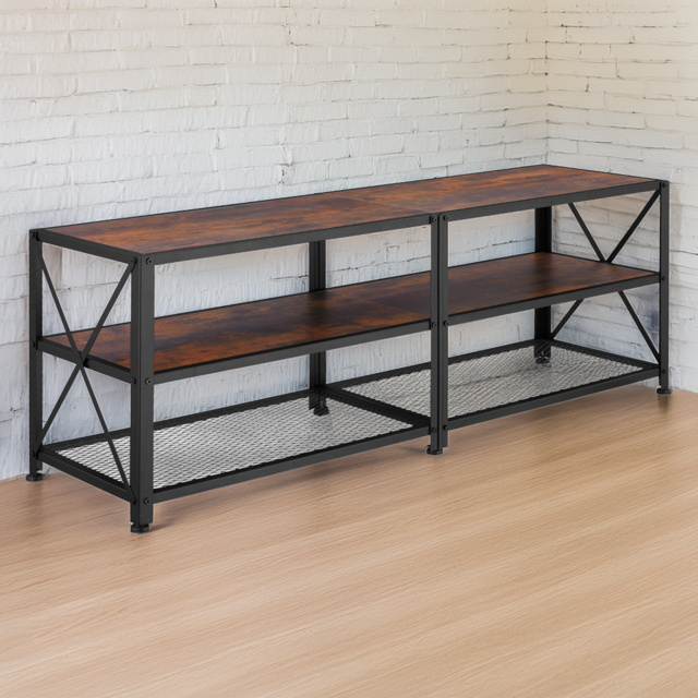 tectake 3 Shelf Dark Wooden and Steel TV Stand - Size: 50.5 x 41.5 x 161cm - Brown - Wilko - image 1