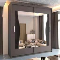 Sliding Wardrobes 4U Batumi 2 Door Grey Small Curved Mirrored Wardrobe 120cm - Wilko - thumbnail 1