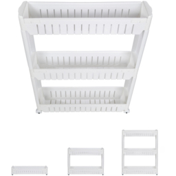 tectake 3 Shelf Kitchen and Bathroom Storage Rack with Wheels - Size: 71 x 12 x 54cm - White - Wilko - thumbnail 4