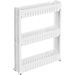 tectake 3 Shelf Kitchen and Bathroom Storage Rack with Wheels - Size: 71 x 12 x 54cm - White - Wilko - thumbnail 1