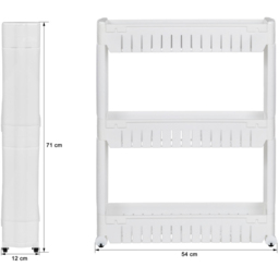 tectake 3 Shelf Kitchen and Bathroom Storage Rack with Wheels - Size: 71 x 12 x 54cm - White - Wilko - thumbnail 6