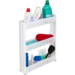 tectake 3 Shelf Kitchen and Bathroom Storage Rack with Wheels - Size: 71 x 12 x 54cm - White - Wilko - thumbnail 3