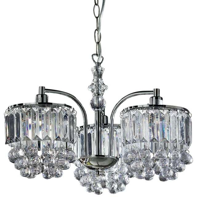 Kliving Abraham 3 Light Acrylic Beaded and Droplet Flush Fitting Ceiling Chandelier - Size: 27 x 41 x 41cm - Silver - Wilko - image 1