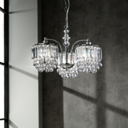 Kliving Abraham 3 Light Acrylic Beaded and Droplet Flush Fitting Ceiling Chandelier - Size: 27 x 41 x 41cm - Silver - Wilko - thumbnail 5