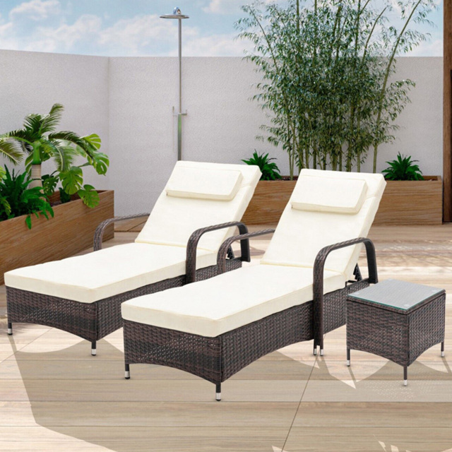 Venice Set of 2 Brown Sun Loungers with Table - Size: 103 x 59 x 196cm - MCC - Wilko - image 1