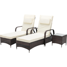 Venice Set of 2 Brown Sun Loungers with Table - Size: 103 x 59 x 196cm - MCC - Wilko - thumbnail 3