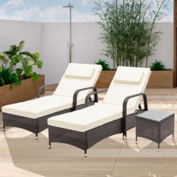 Venice Set of 2 Brown Sun Loungers with Table - Size: 103 x 59 x 196cm - MCC - Wilko - thumbnail 1