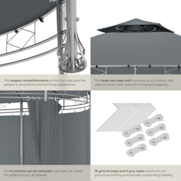 tectake Siana 3.5m Anthracite Double Roof Water-Repellent Round Gazebo with 6 Side Panel - Size: 280 x 350 x 350cm - Wilko - thumbnail 7
