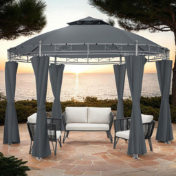 tectake Siana 3.5m Anthracite Double Roof Water-Repellent Round Gazebo with 6 Side Panel - Size: 280 x 350 x 350cm - Wilko - thumbnail 1