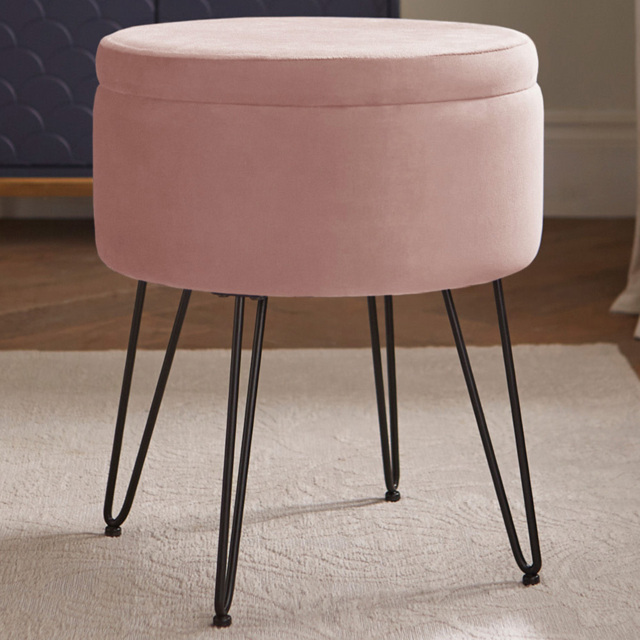 GFW Avery Blush Pink Velvet Storage Stool - Size: 45 x 38 x 38cm - Wilko - image 1