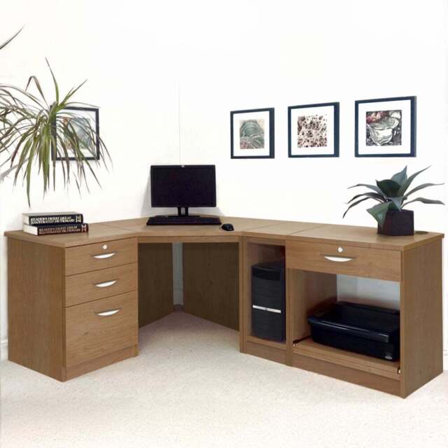 R White Cabinets 4 Drawer Corner Set-18 Computer Desk with Printer Shelf Dark Brown - Size: 72.8 x 184 x 141.9cm - Wilko - image 1