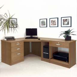 R White Cabinets 4 Drawer Corner Set-18 Computer Desk with Printer Shelf Dark Brown - Size: 72.8 x 184 x 141.9cm - Wilko