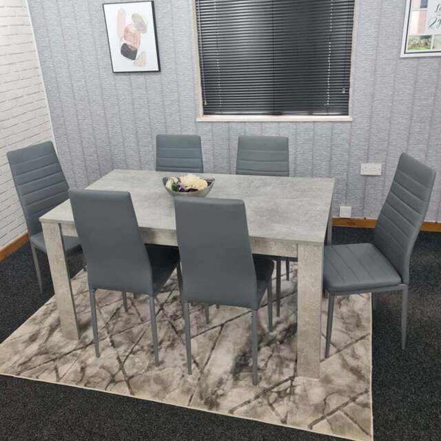 Kosy Koala 6 Seater Faux Leather Dining Set Stone Grey Effect and Grey - Portland - Wilko - image 1