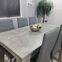 Kosy Koala 6 Seater Faux Leather Dining Set Stone Grey Effect and Grey - Portland - Wilko - thumbnail 4