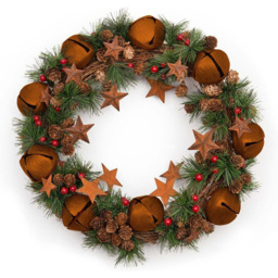 Shatchi Christmas Wreath with Brown Bells Stars Pine Cones Berries and Leaves 1.31ft - Wilko - thumbnail 4