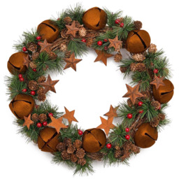 Shatchi Christmas Wreath with Brown Bells Stars Pine Cones Berries and Leaves 1.31ft - Wilko - thumbnail 1
