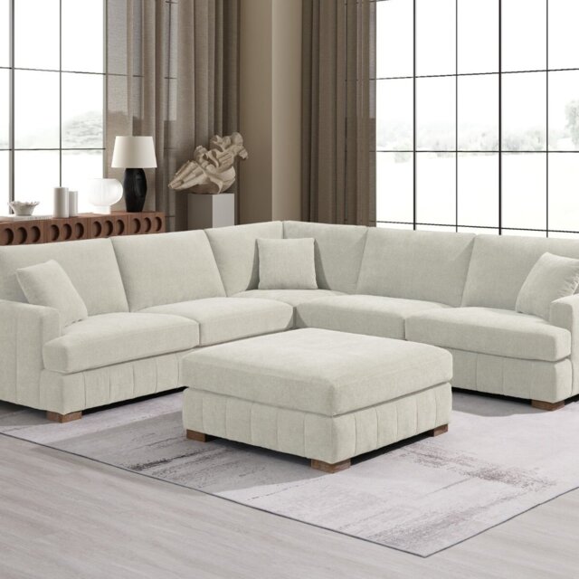 Arden Corner Sofa with Footstool Cream - Size: 5 Seater - Wilko - image 1