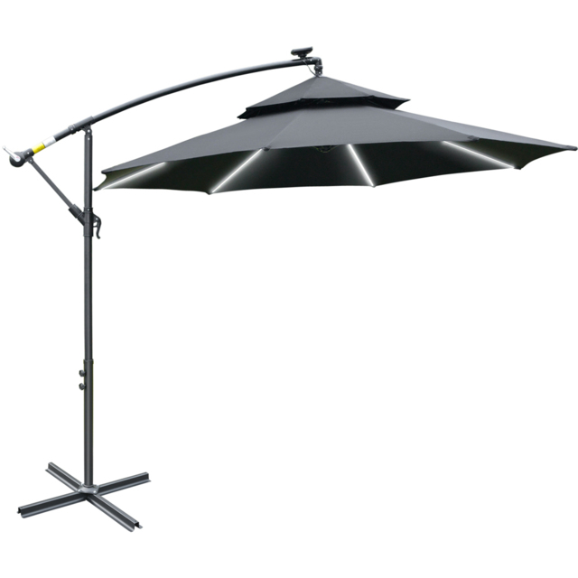 Outsunny Black Solar LED Crank Handle Cantilever Banana Parasol with Cross Base 3m - Wilko - image 1