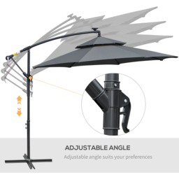Outsunny Black Solar LED Crank Handle Cantilever Banana Parasol with Cross Base 3m - Wilko - thumbnail 5