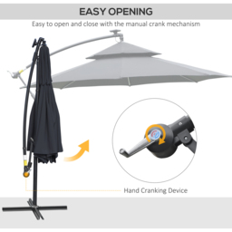 Outsunny Black Solar LED Crank Handle Cantilever Banana Parasol with Cross Base 3m - Wilko - thumbnail 6