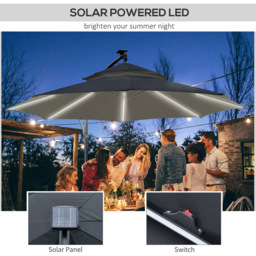 Outsunny Black Solar LED Crank Handle Cantilever Banana Parasol with Cross Base 3m - Wilko - thumbnail 7