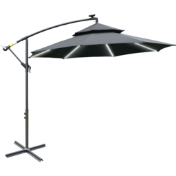 Outsunny Black Solar LED Crank Handle Cantilever Banana Parasol with Cross Base 3m - Wilko - thumbnail 1