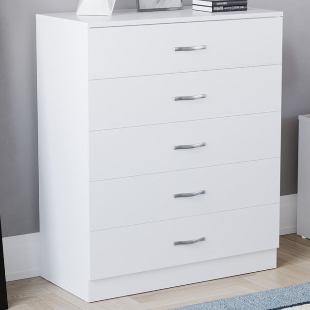 Vida Designs Riano 5 Drawer White Unique Anti Bowing Chest of Drawers with Metal Handles - Wilko - image 1