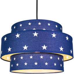 Happy Homewares 3 Tier Midnight Blue Cotton Pendant Shade with Stars Decor - Size: 19 x 30 x 30cm - Wilko - thumbnail 4