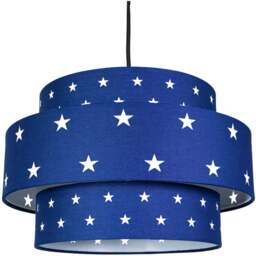 Happy Homewares 3 Tier Midnight Blue Cotton Pendant Shade with Stars Decor - Size: 19 x 30 x 30cm - Wilko