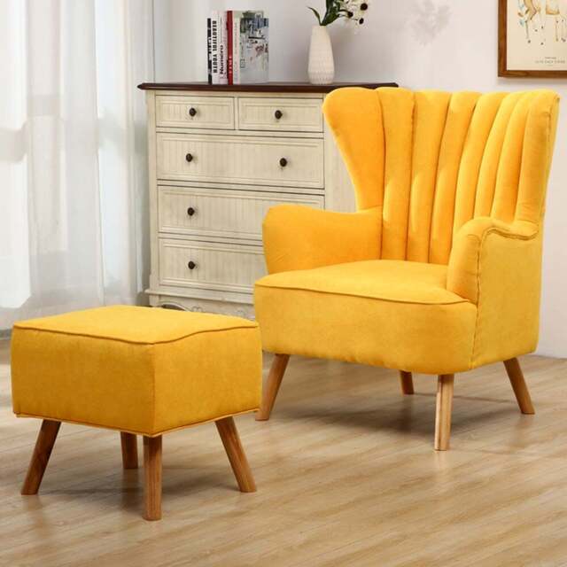 Living and Home Yellow Faux Wool Upholstered Armchair with Footstool - Size: Single - Wilko - image 1