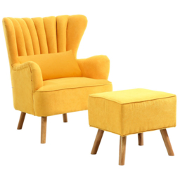 Living and Home Yellow Faux Wool Upholstered Armchair with Footstool - Size: Single - Wilko - thumbnail 3