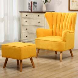 Living and Home Yellow Faux Wool Upholstered Armchair with Footstool - Size: Single - Wilko - thumbnail 1